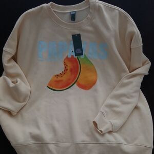 Men's Cream Crewneck Sweater with Papaya Print